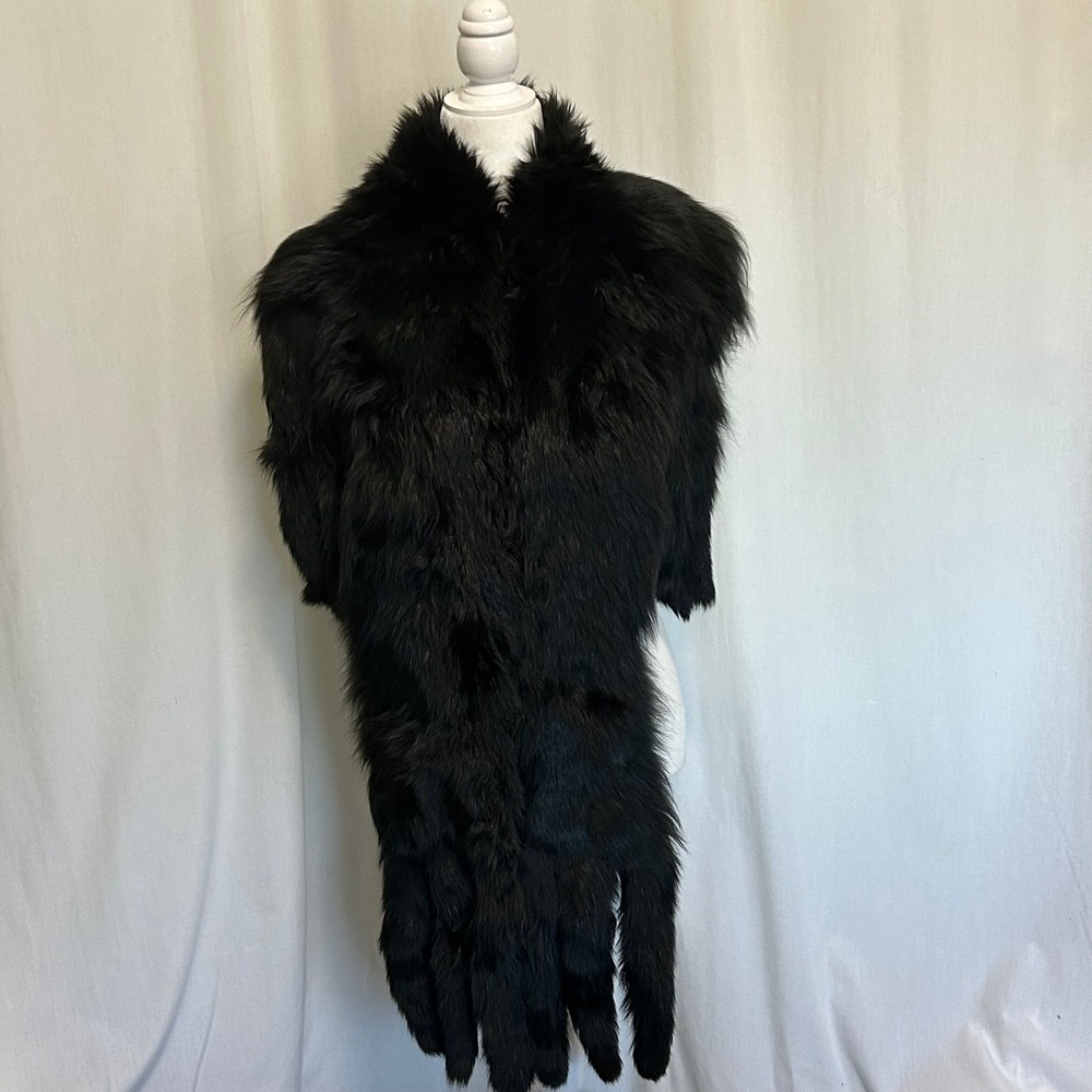 Vintage 1950's Black Fox Fur Stole Black Multi-Tail Fringe Wrap Shrug